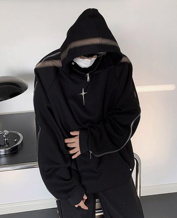 スウェットメンズ メンズ フード付き スウェット パーカー 黒 十字刺繍