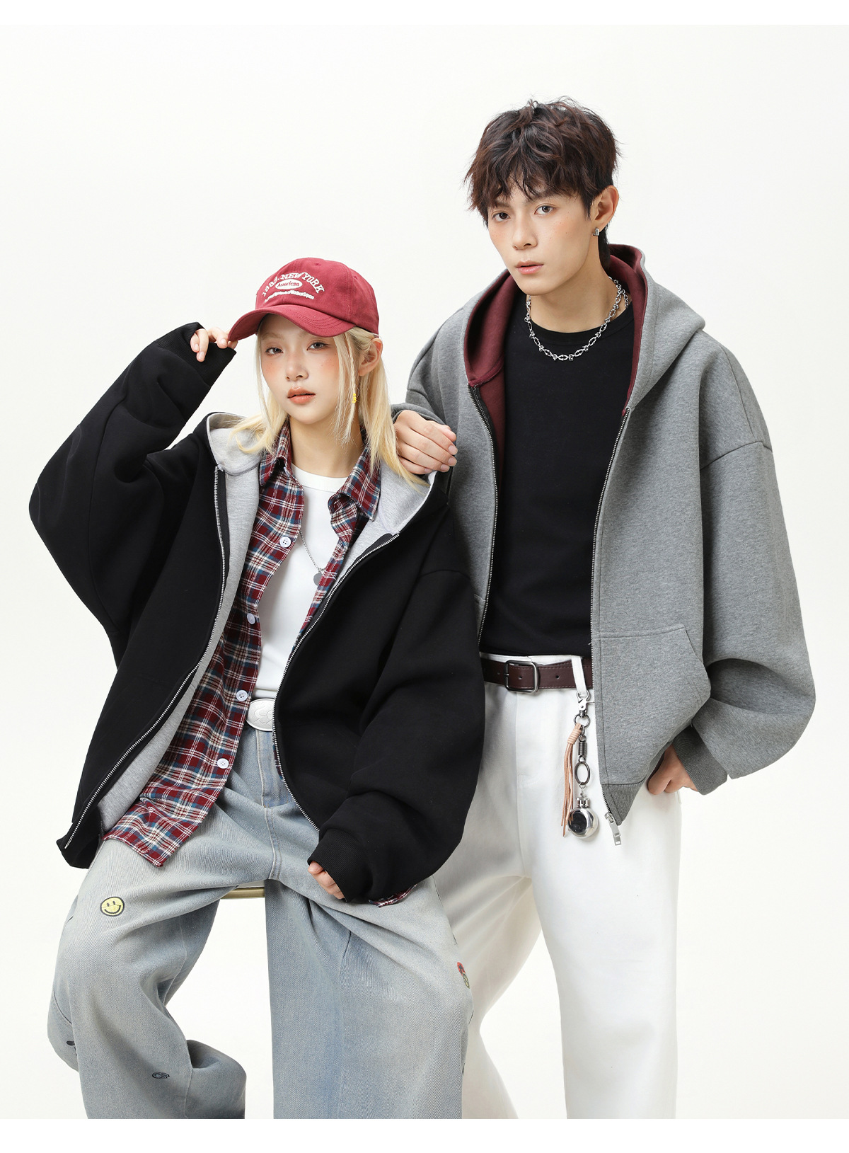 スウェットメンズ 裏地配色仕様ジップアップパーカー