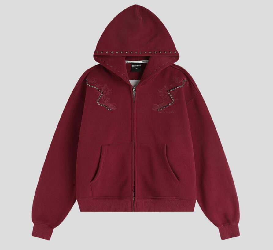 スウェットメンズ メンズ スタッズ装飾 ジップパーカー 秋冬トップス