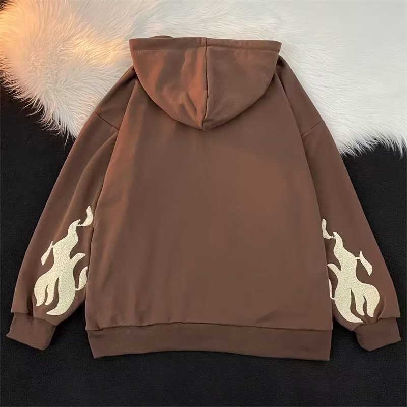 スウェットメンズ 十字架と星柄刺繍入りジップアップパーカー