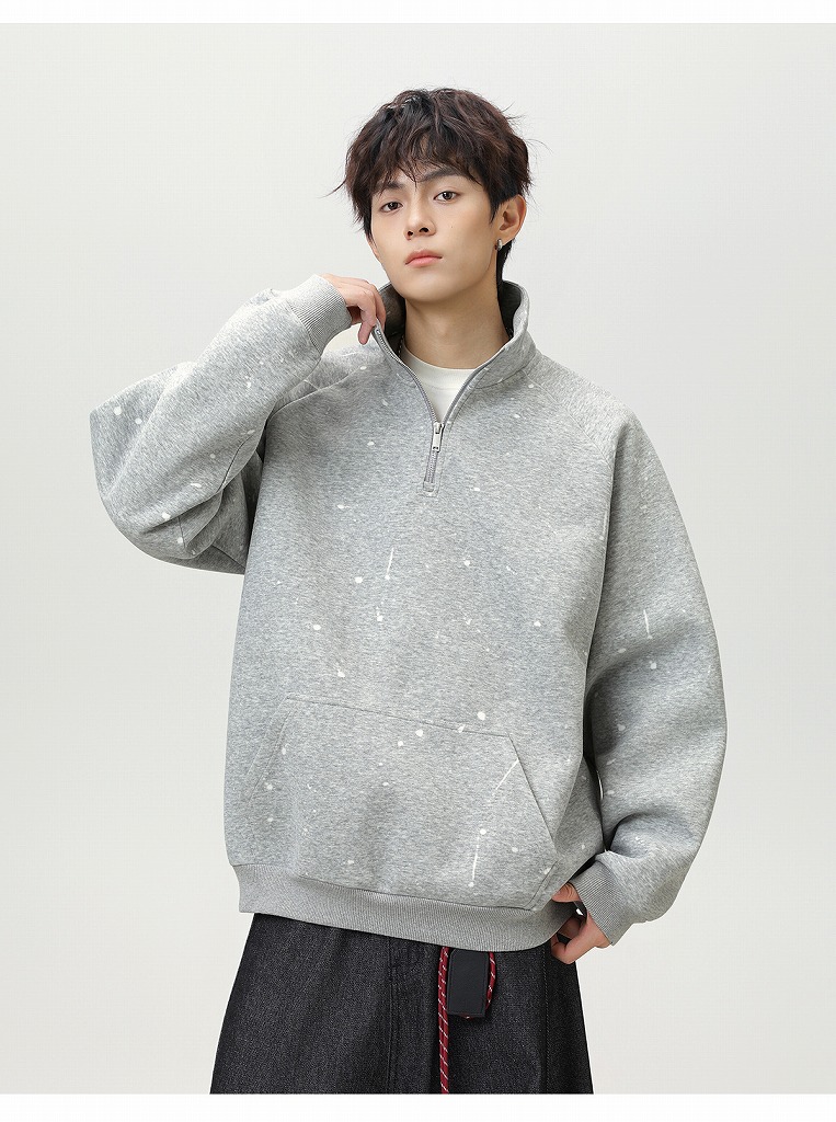 スウェットメンズ メンズハーフジップスタンドネックスウェット秋新作
