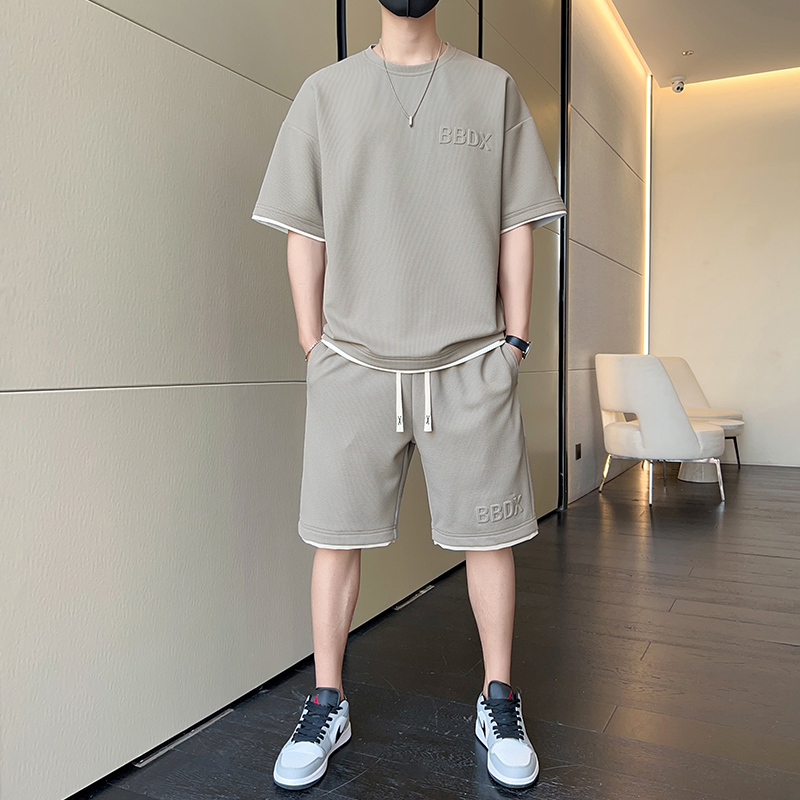 スウェットメンズ シンプル立体刺繍セットアップ