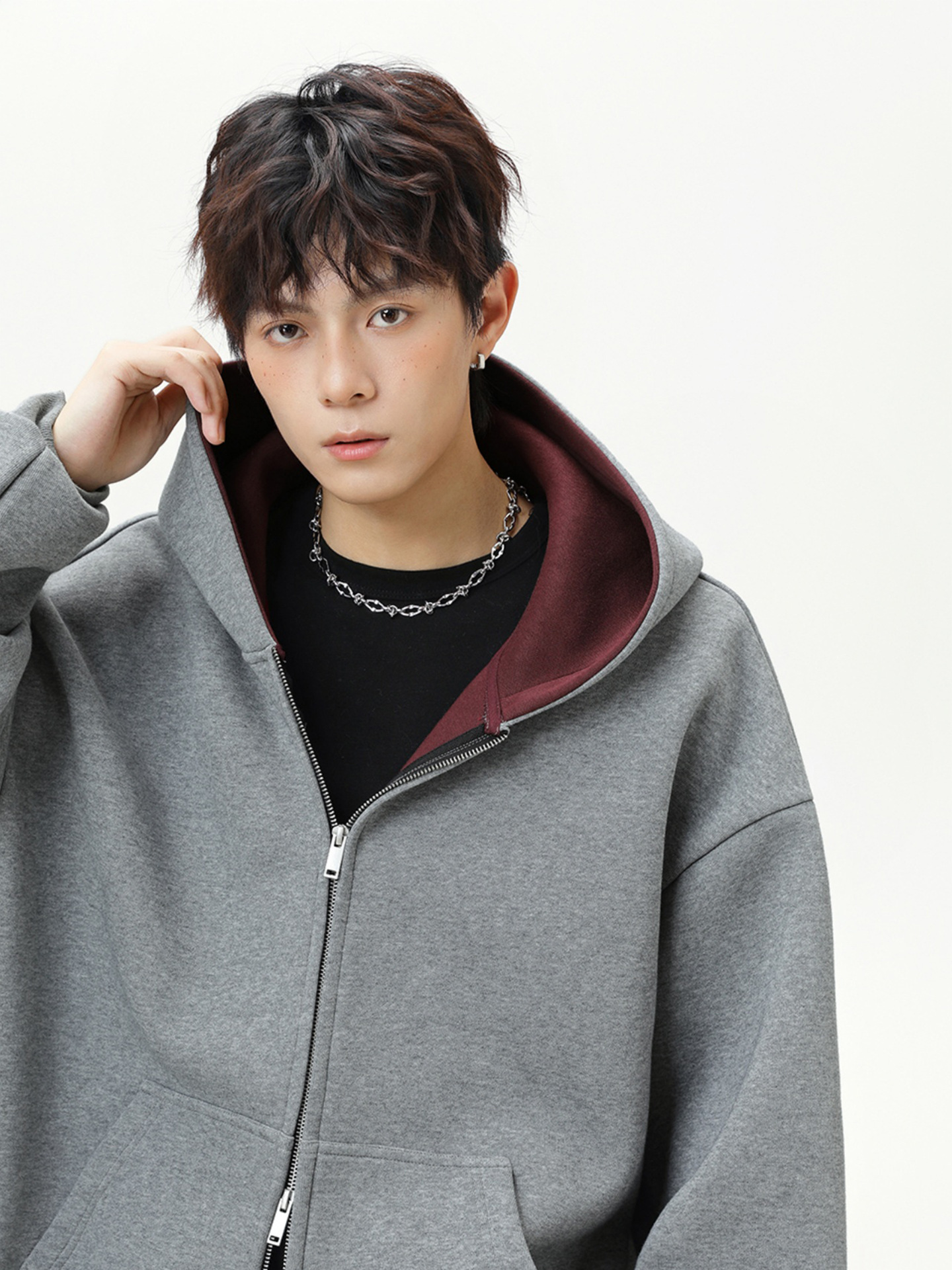 スウェットメンズ 裏地配色仕様ジップアップパーカー