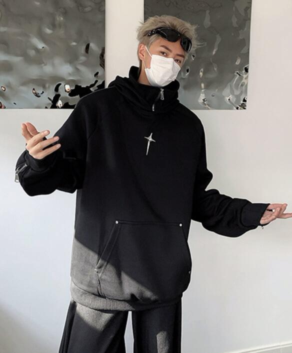 スウェットメンズ メンズ フード付き スウェット パーカー 黒 十字刺繍