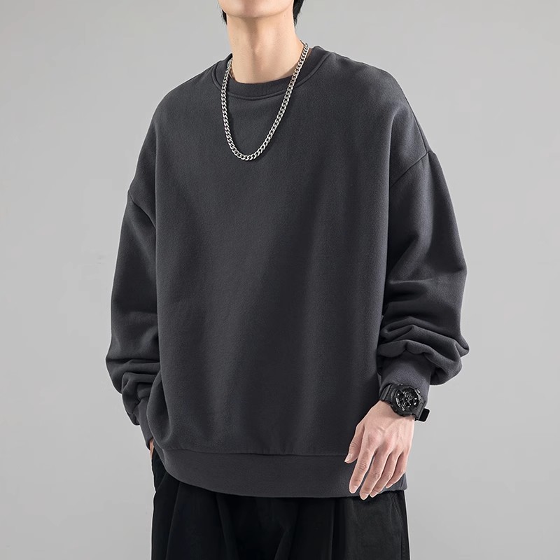 スウェットメンズ ゆったりオーバーサイズ無地クルーネックトレーナー
