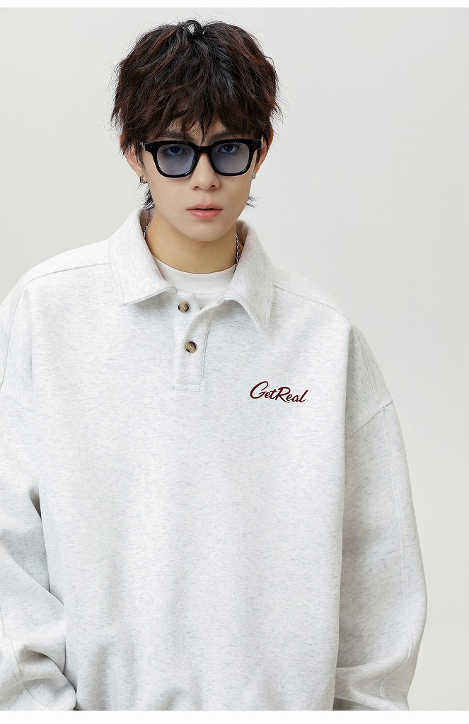 スウェットメンズ メンズ襟付きボタンスウェット秋新作ヴィンテージ風