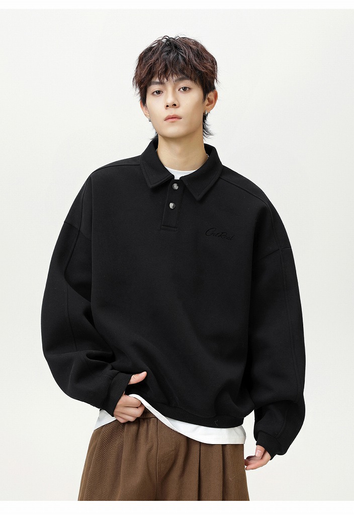 スウェットメンズ メンズ襟付きボタンスウェット秋新作ヴィンテージ風