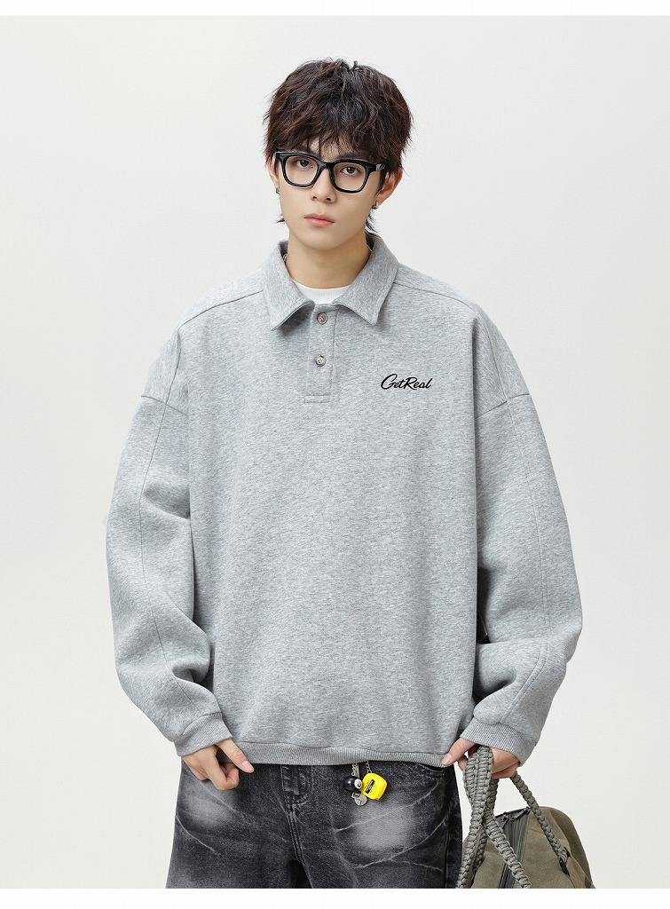 スウェットメンズ メンズ襟付きボタンスウェット秋新作ヴィンテージ風