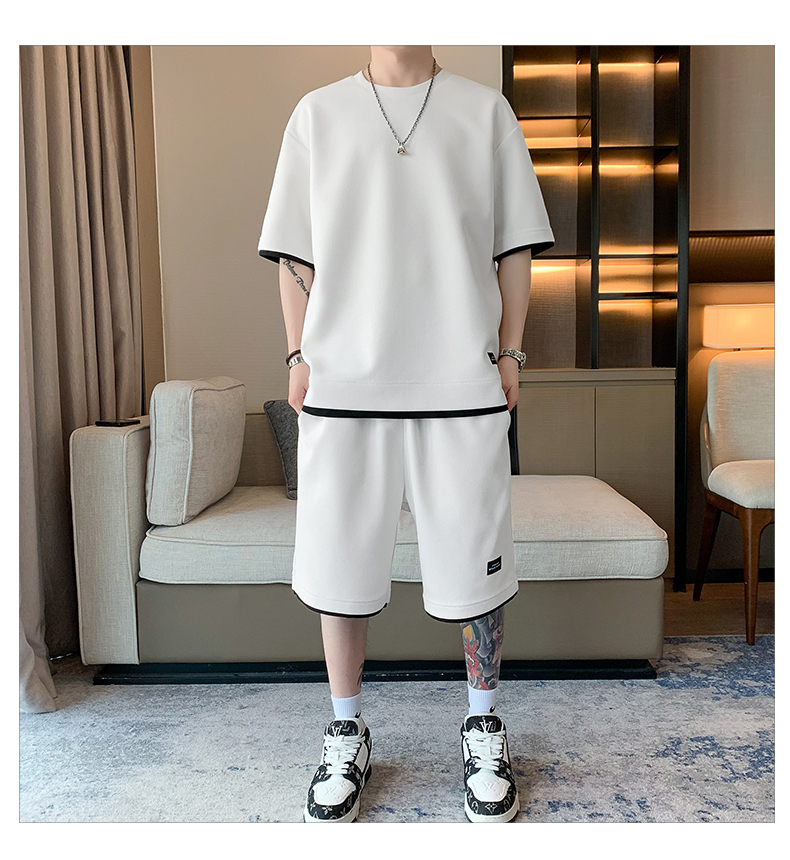 スウェットメンズ シンプルライン五分袖セットアップ