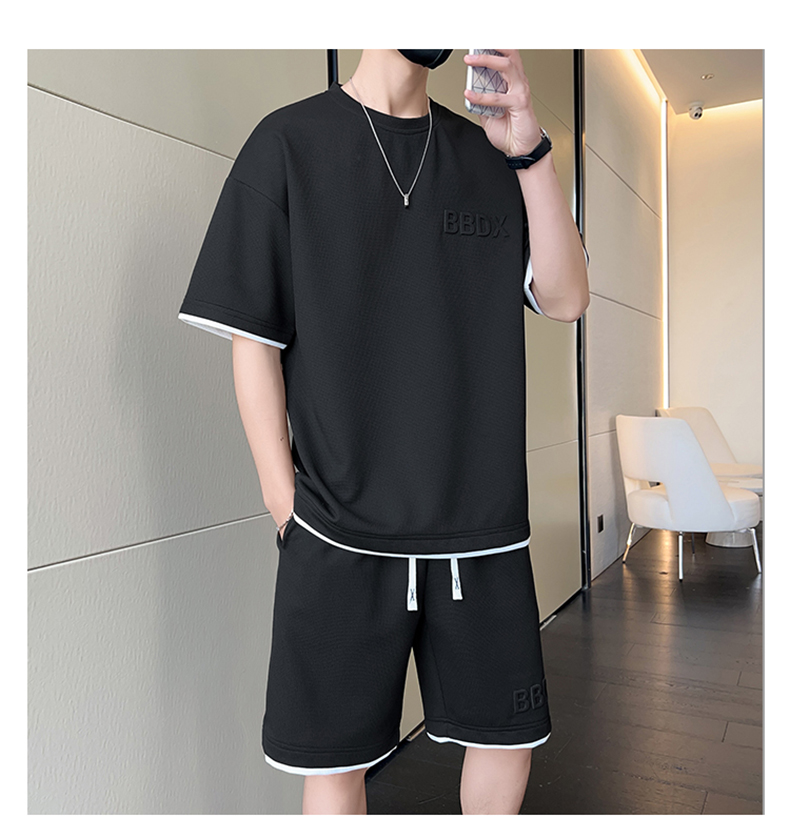 スウェットメンズ シンプル刺繍ロゴ半袖セットアップ