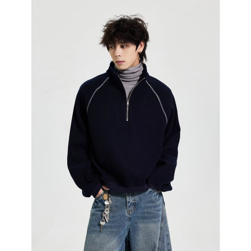 スウェットメンズ ラグランスリーブ厚手裏起毛ハーフジップ