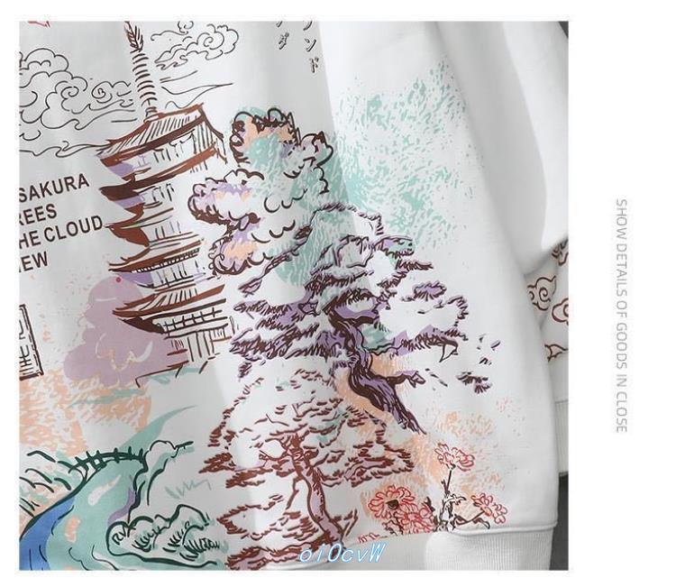 スウェットメンズ 和柄雲龍桜五重塔プリントパーカー