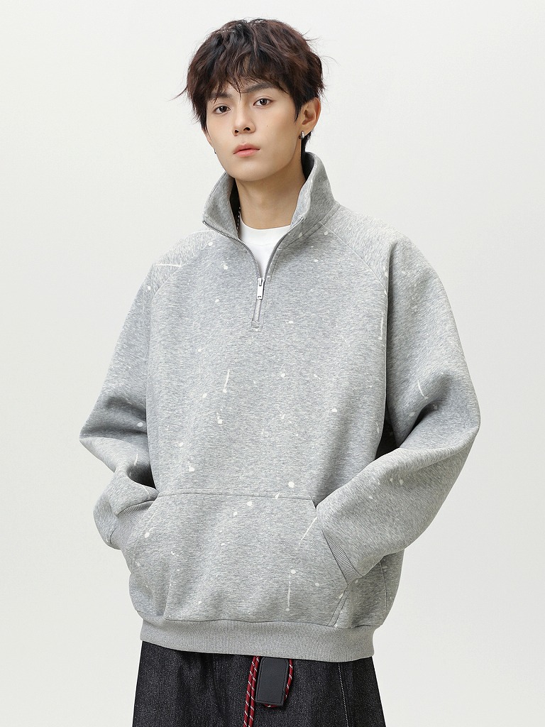 スウェットメンズ メンズハーフジップスタンドネックスウェット秋新作