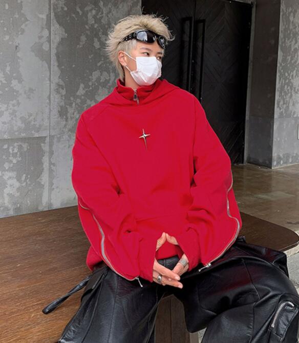 スウェットメンズ メンズ フード付き スウェット パーカー 黒 十字刺繍