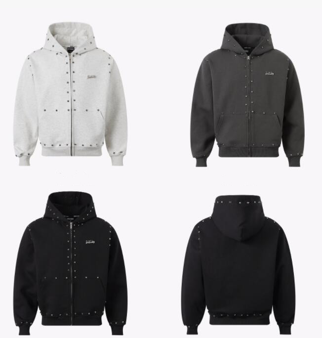 スウェットメンズ メンズスタッズ装飾フルジップパーカー秋冬