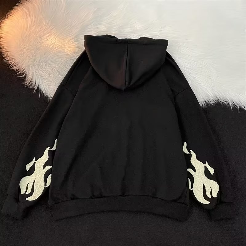 スウェットメンズ 十字架と星柄刺繍入りジップアップパーカー