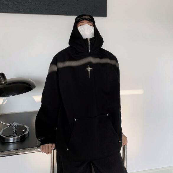 スウェットメンズ メンズ フード付き スウェット パーカー 黒 十字刺繍