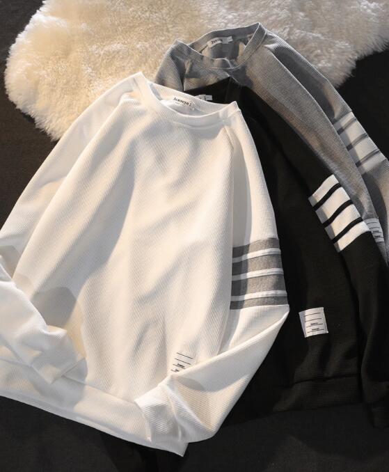 スウェットメンズ メンズ裏起毛スウェット袖ライン入りクルーネック長袖