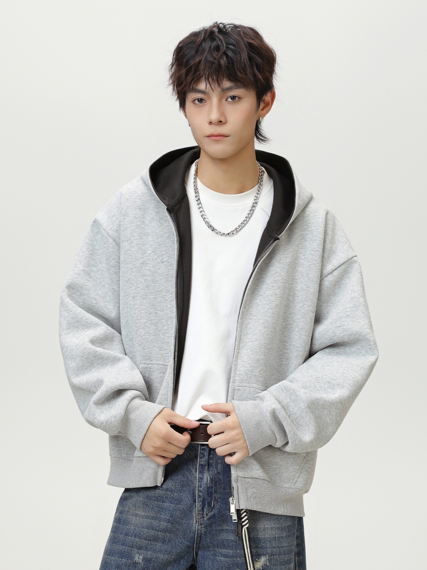 スウェットメンズ 裏地切替デザインジップアップパーカー