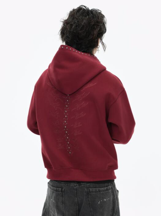 スウェットメンズ メンズ スタッズ装飾 ジップパーカー 秋冬トップス