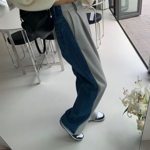 【レディース】デニム切替ワイドスウェットパンツ