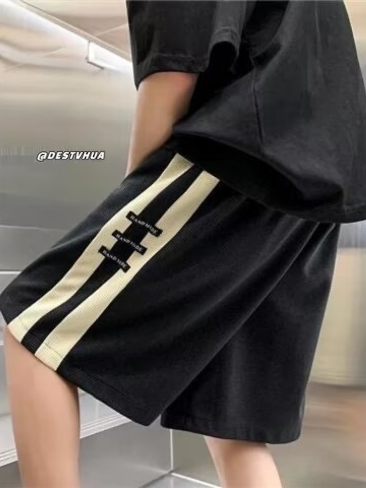 スウェットパンツ ツーラインワッフル生地ショートパンツ