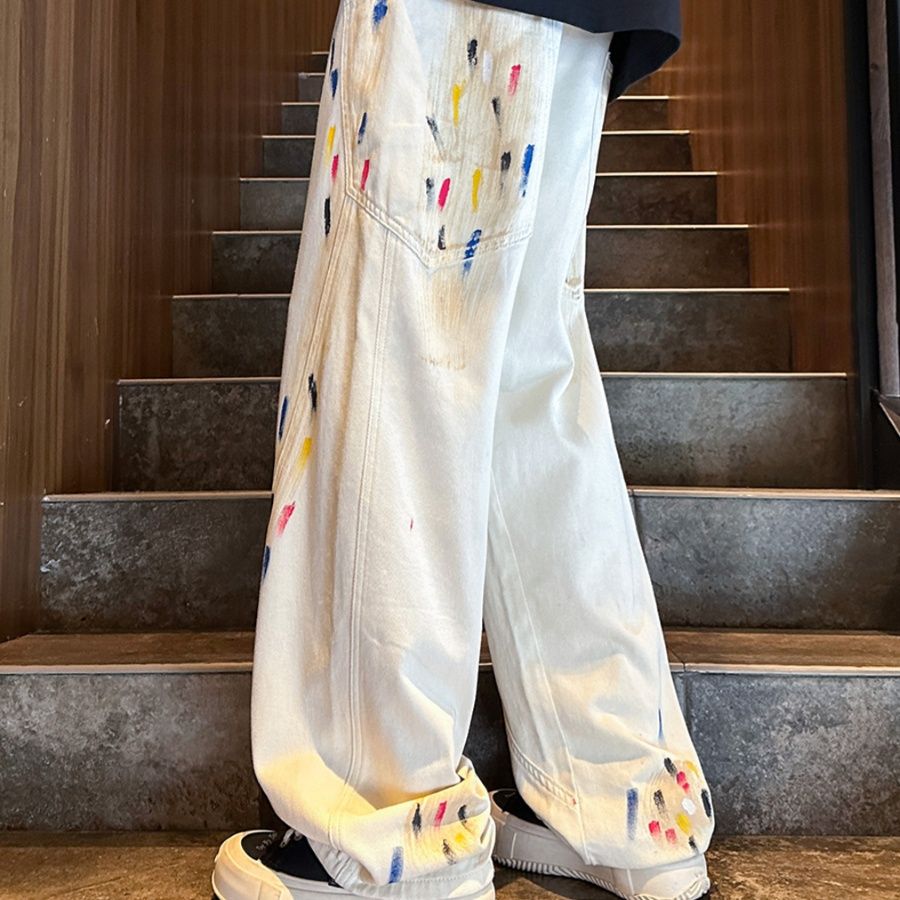 アート柄ワイドスウェットパンツ