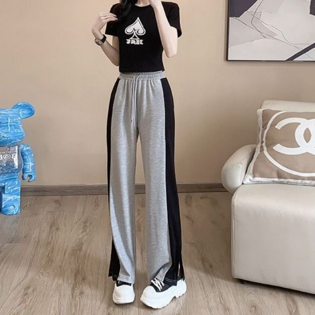 【レディース上下セット】スウェットパンツ スタイリッシュ切替デザインセットアップ