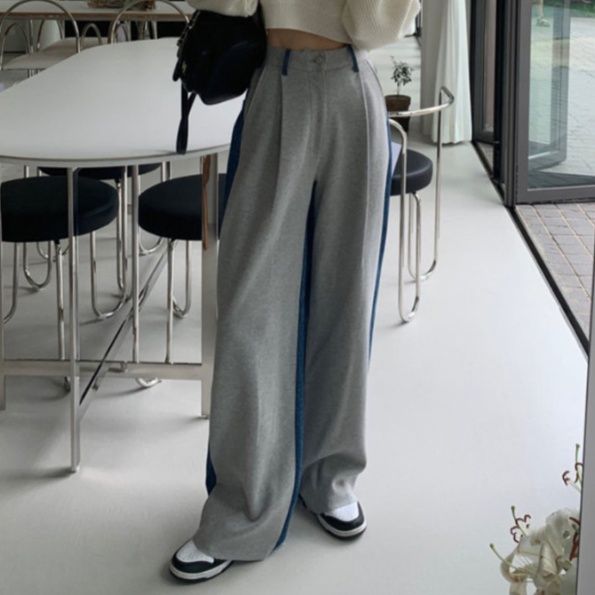 【レディース】デニム切替ワイドスウェットパンツ