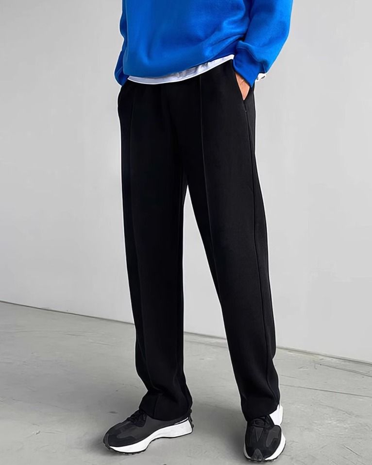 スウェットパンツ センタープレスストレートパンツ