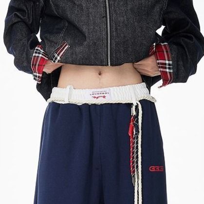 【レディース】バイカラーデザイン ワイドストレートスウェットパンツ