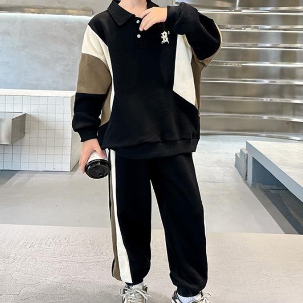 【キッズ上下セット】スウェットパンツ ジュニア切替デザインセットアップスウェット