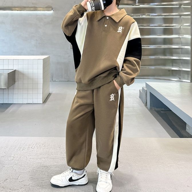 【キッズ上下セット】スウェットパンツ ジュニア切替デザインセットアップスウェット