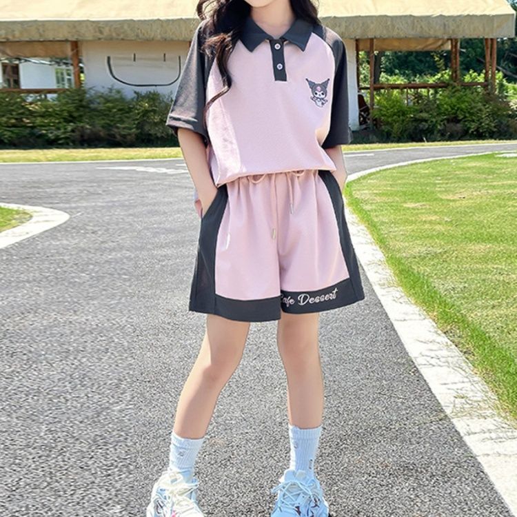 【キッズ上下セット】スウェットパンツ 切り替えデザイン リラックスショート