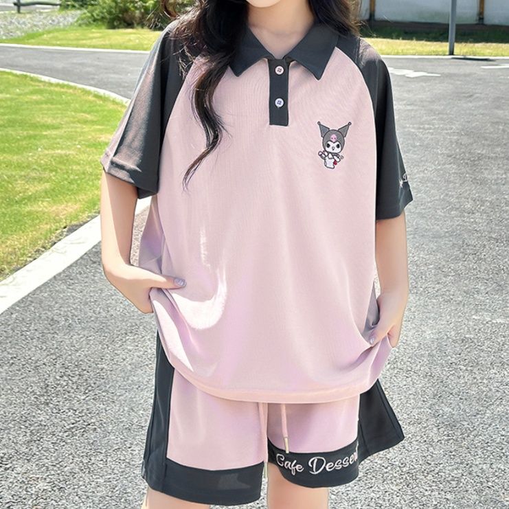 【キッズ上下セット】スウェットパンツ 切り替えデザイン リラックスショート