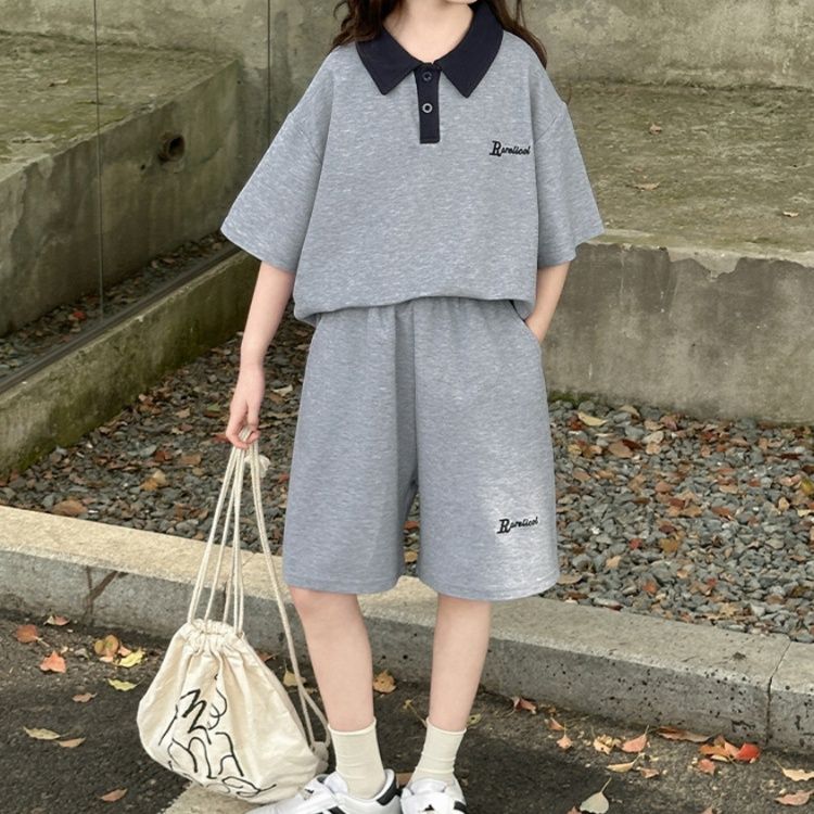 【キッズ上下セット】スウェットパンツ 襟付きポロシャツセットアップショートパンツ