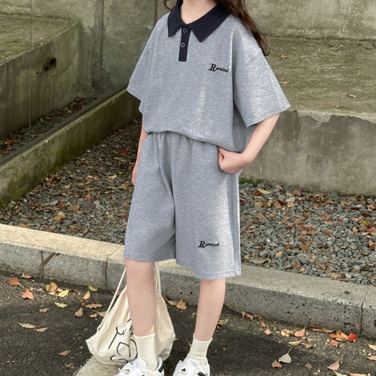 【キッズ上下セット】スウェットパンツ 襟付きポロシャツセットアップショートパンツ