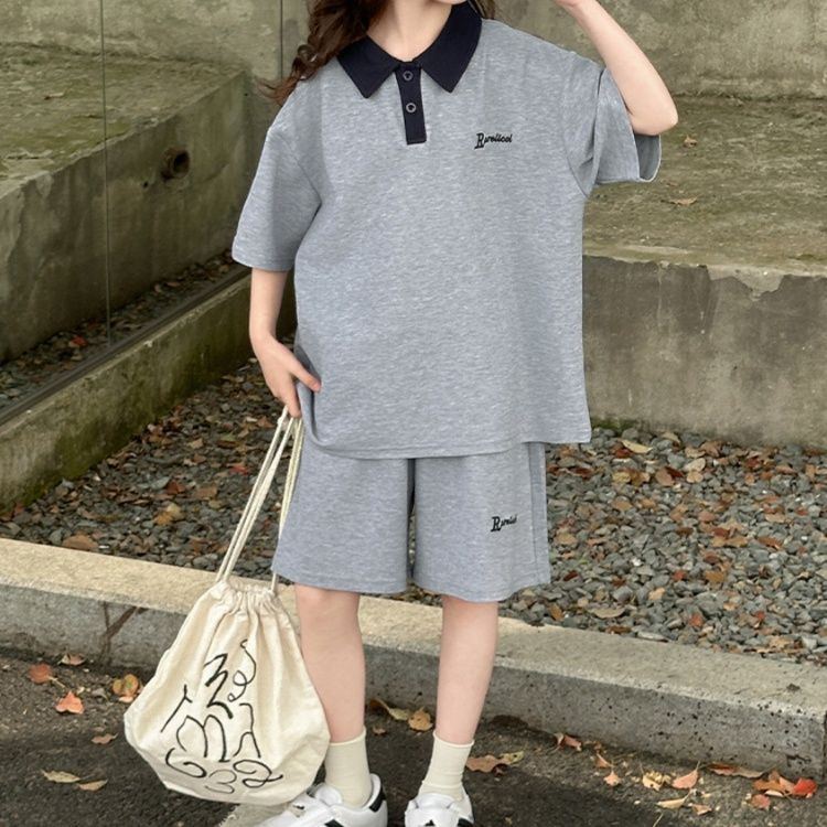 【キッズ上下セット】スウェットパンツ 襟付きポロシャツセットアップショートパンツ