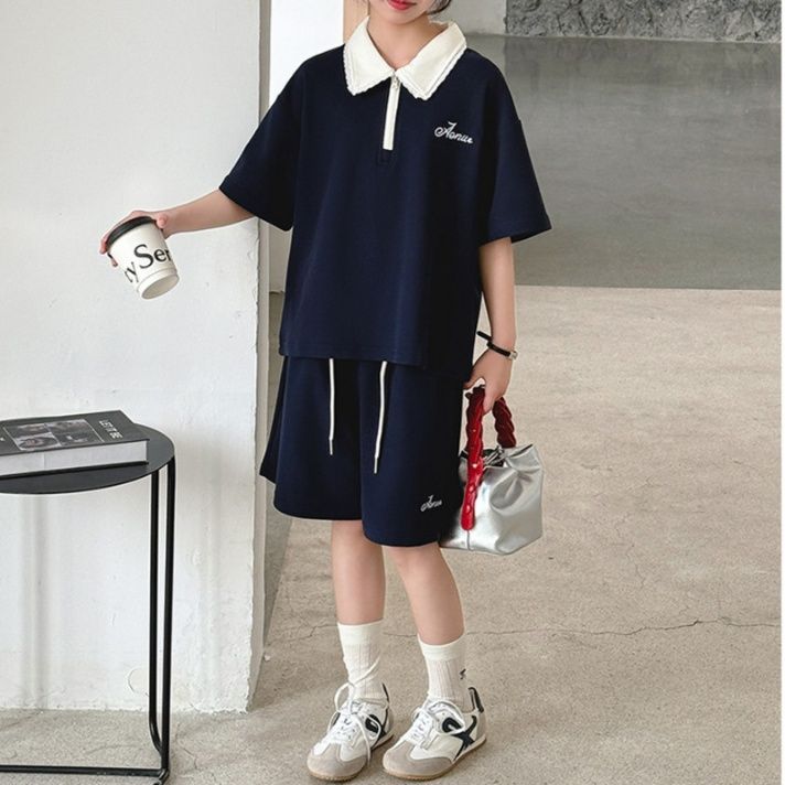 【キッズ上下セット】スウェットパンツ 花びえり襟ポロシャツセットアップ