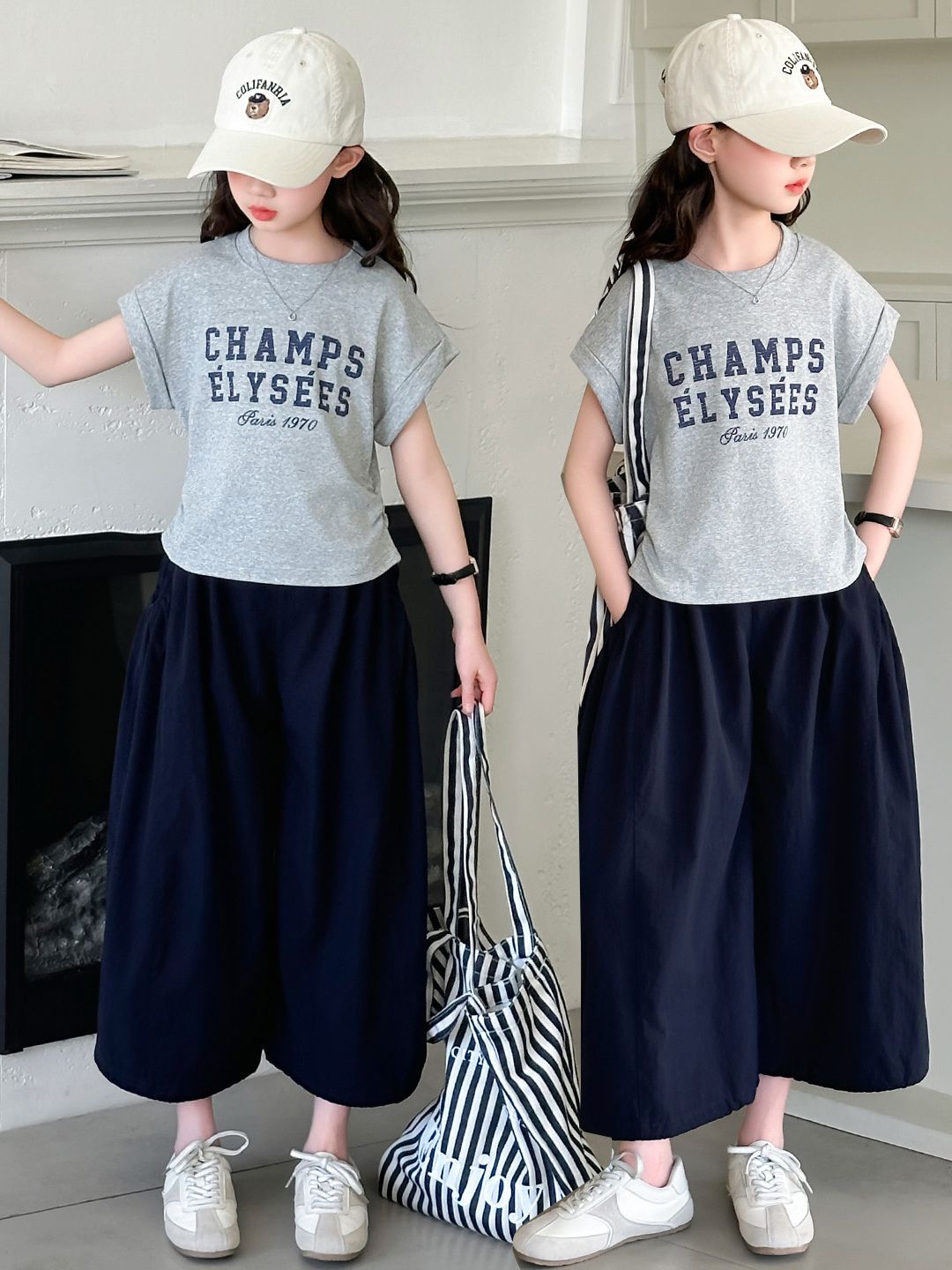 【キッズ上下セット】スウェットパンツ ロゴプリント半袖Tシャツワイドパンツセット