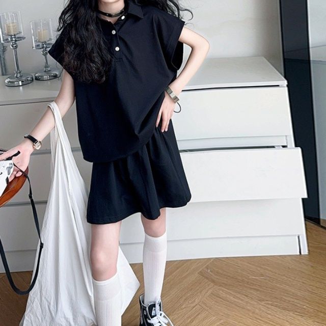 【キッズ上下セット】スウェットパンツ 女の子用襟付きシャツ＆ショートパンツセット