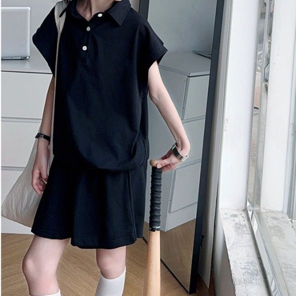 【キッズ上下セット】スウェットパンツ 女の子用襟付きシャツ＆ショートパンツセット