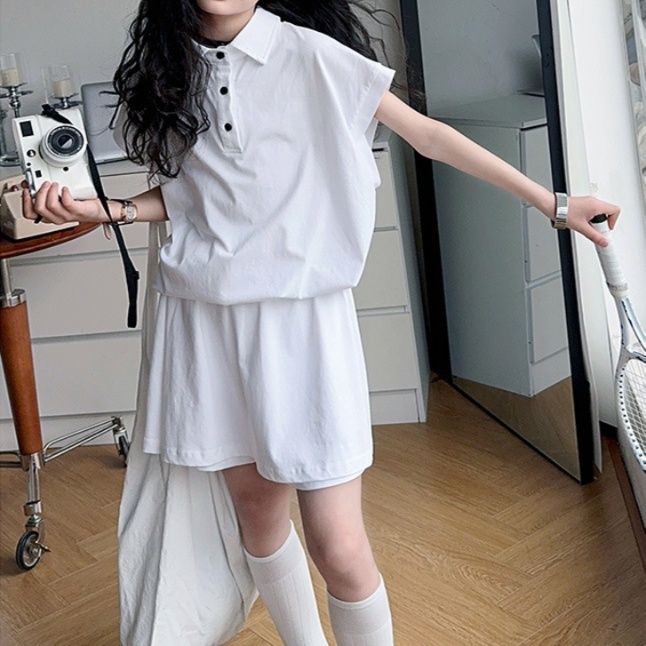 【キッズ上下セット】スウェットパンツ 女の子用襟付きシャツ＆ショートパンツセット