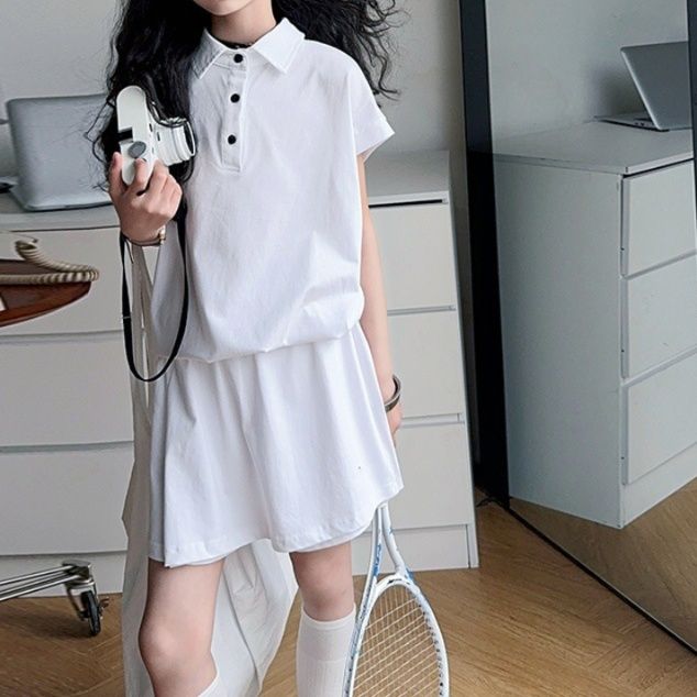 【キッズ上下セット】スウェットパンツ 女の子用襟付きシャツ＆ショートパンツセット