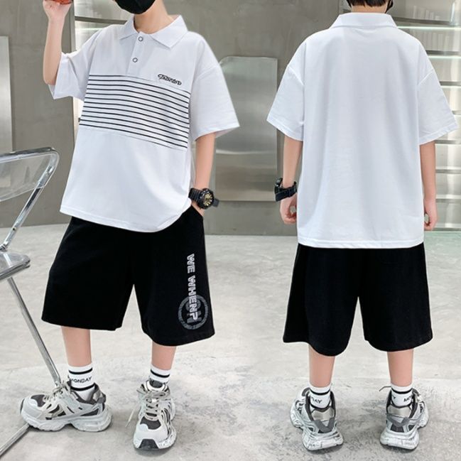 【キッズ上下セット】ボーダーライン切替セットアップスウェットパンツ