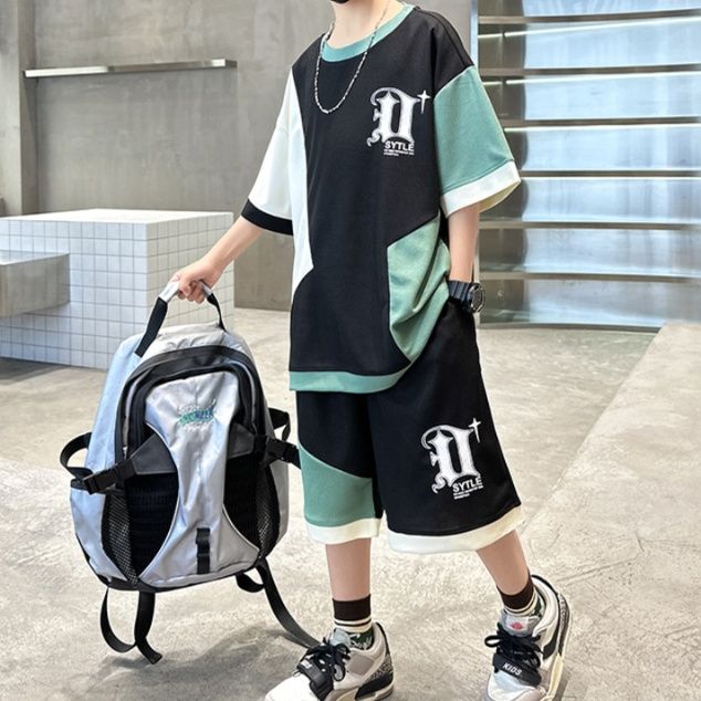 【キッズ上下セット】スウェットパンツ 切り替えデザイン楽ちんスウェットショート