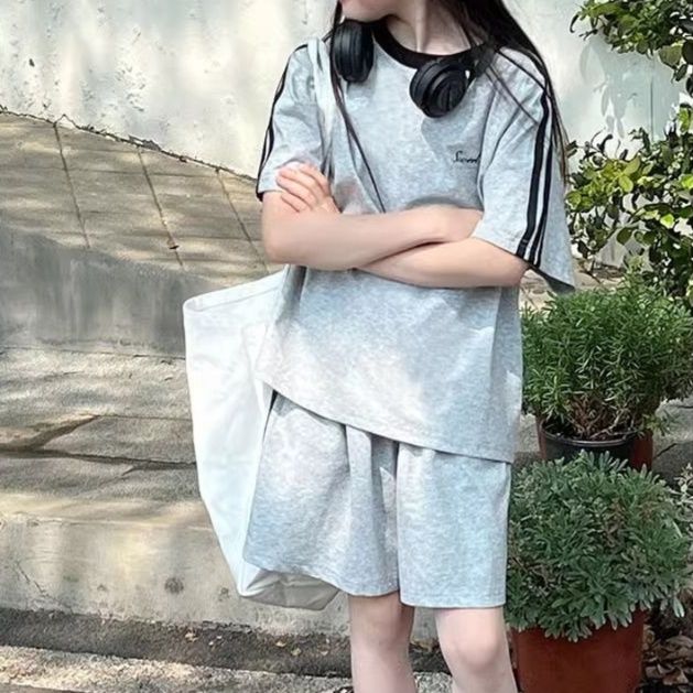 【キッズ上下セット】スウェットパンツ ゆったりライン入り上下セットショート