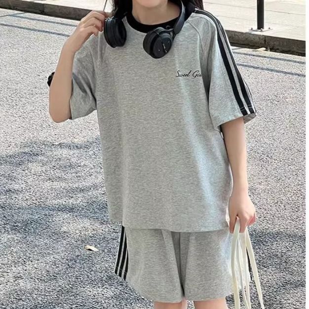 【キッズ上下セット】スウェットパンツ ゆったりライン入り上下セットショート