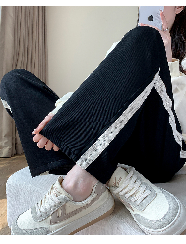 【レディース】スウェットパンツ 綿素材ラインデザイン紐付きワイドパンツ