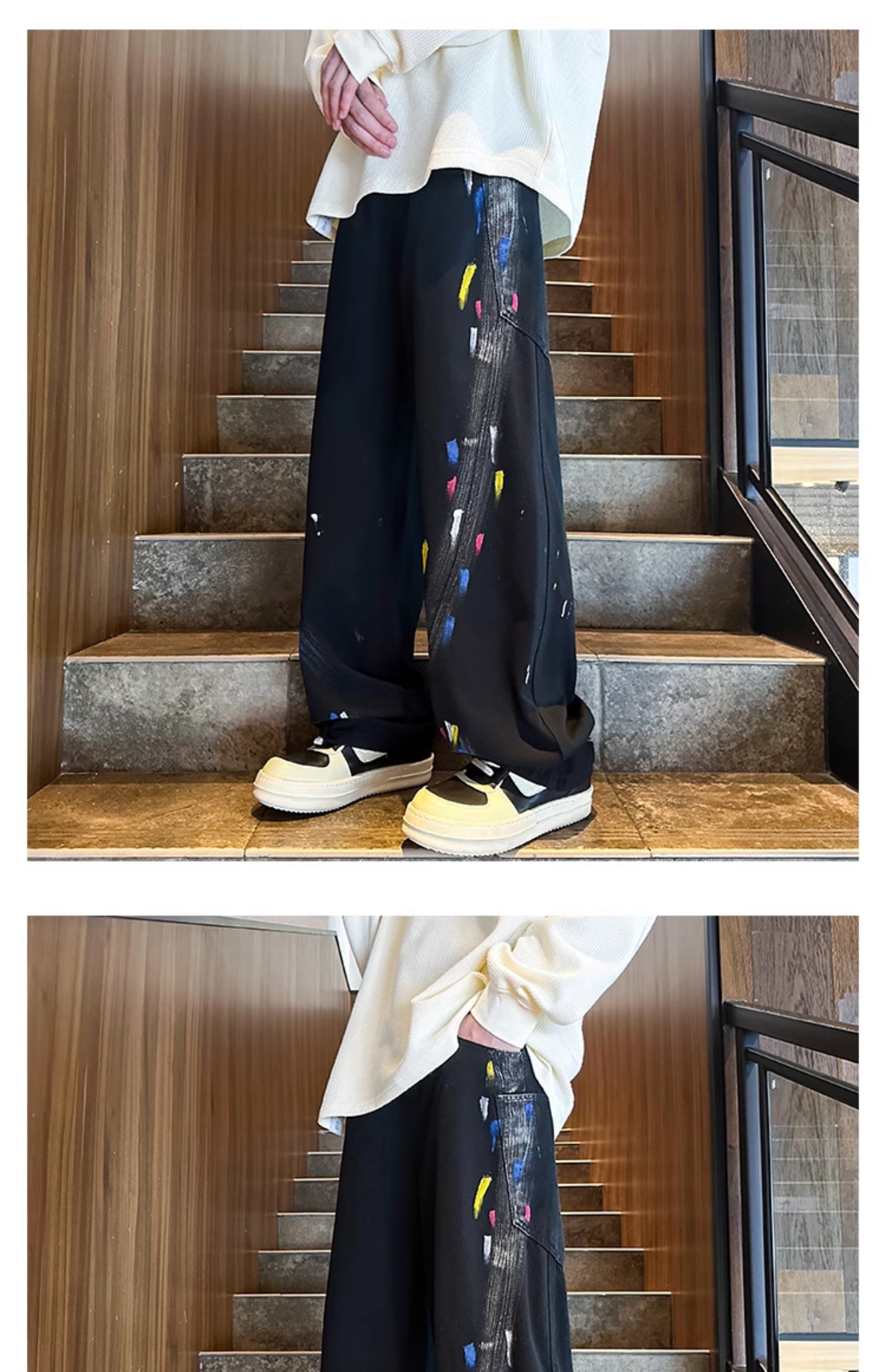 【メンズ】アート柄ワイドスウェットパンツ